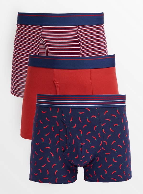 Red Chilli & Stripe Print Trunks 3 Pack S